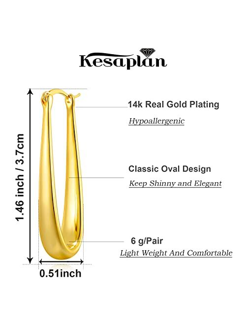 KesaPlan Thick Gold Hoop Earrings for Women,18K Gold Plated Sterling Silver Chunky Hoop Earrings Fashion Geometry Square Earrings Gold Jewelry for Gifts