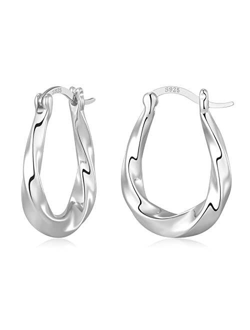 KesaPlan Thick Gold Hoop Earrings for Women,18K Gold Plated Sterling Silver Chunky Hoop Earrings Fashion Geometry Square Earrings Gold Jewelry for Gifts