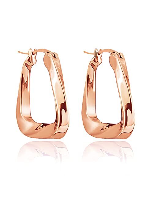 KesaPlan Thick Gold Hoop Earrings for Women,18K Gold Plated Sterling Silver Chunky Hoop Earrings Fashion Geometry Square Earrings Gold Jewelry for Gifts