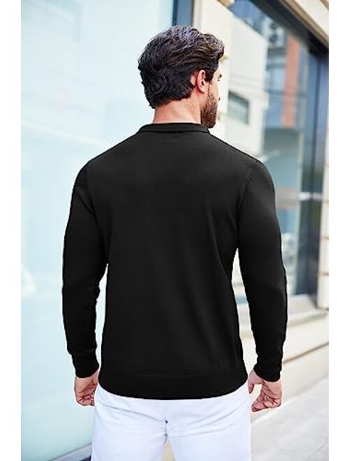 COOFANDY Mens Knit Polo Shirts Casual Long Sleeve Classic Polo Shirts Button Down Golf Shirts