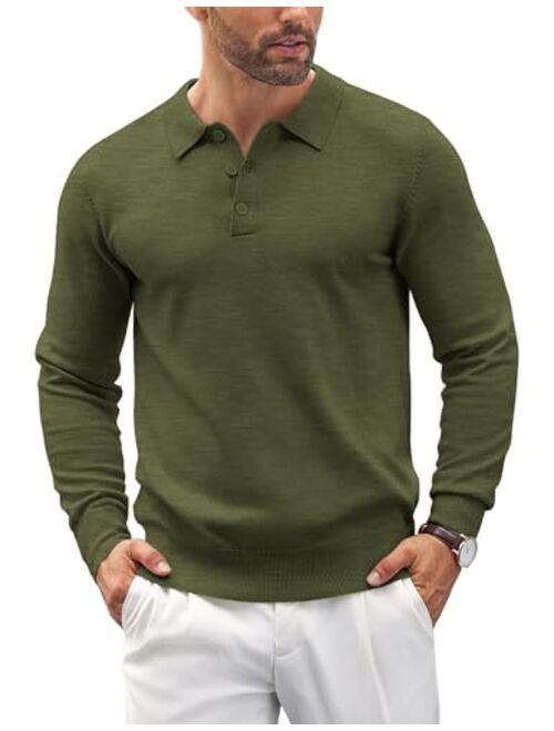 COOFANDY Mens Knit Polo Shirts Casual Long Sleeve Classic Polo Shirts Button Down Golf Shirts