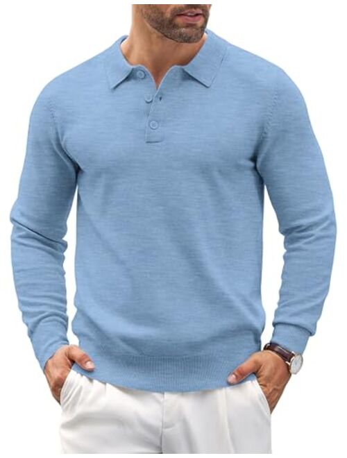 COOFANDY Mens Knit Polo Shirts Casual Long Sleeve Classic Polo Shirts Button Down Golf Shirts