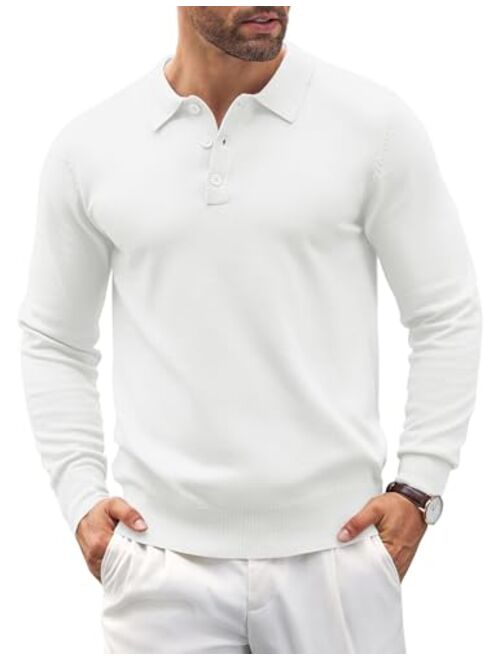 COOFANDY Mens Knit Polo Shirts Casual Long Sleeve Classic Polo Shirts Button Down Golf Shirts