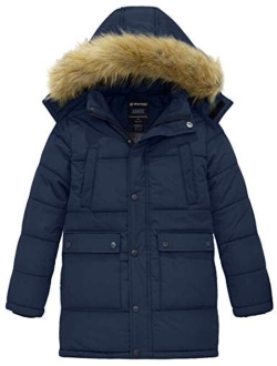 Wantdo Boy's Mid-Long Warm Winter Coat Quilted Fleece Lined Puffer Jacket with Detachable Fur Hood