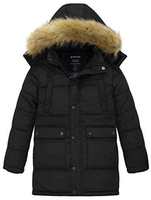 Wantdo Boy's Mid-Long Warm Winter Coat Quilted Fleece Lined Puffer Jacket with Detachable Fur Hood