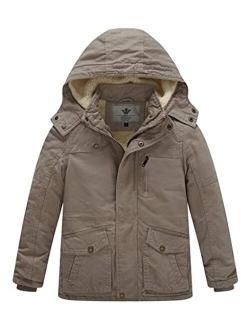 WenVen Boy's Winter Thicken Cotton Coat Heavy Sherpa Lined Hooded Parka Jacket