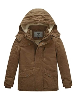 WenVen Boy's Winter Thicken Cotton Coat Heavy Sherpa Lined Hooded Parka Jacket