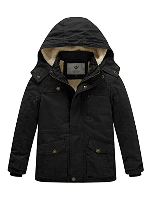 WenVen Boy's Winter Thicken Cotton Coat Heavy Sherpa Lined Hooded Parka Jacket