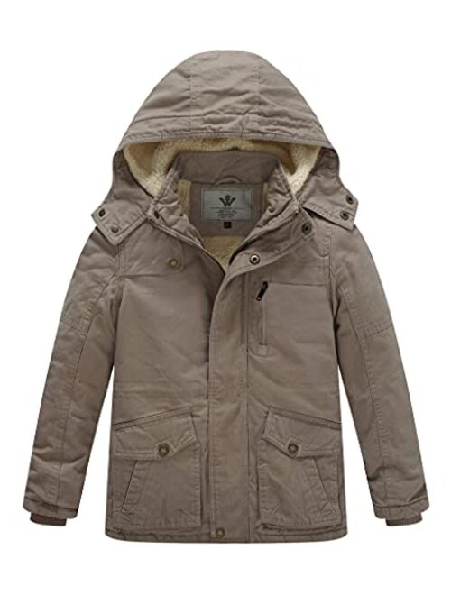 WenVen Boy's Winter Thicken Cotton Coat Heavy Sherpa Lined Hooded Parka Jacket