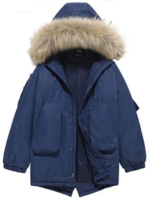 GGleaf Boys' Winter Coat Warm Puffer Parka Waterproof Jacket with Detachable Fur Hood for Big Boys