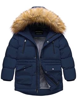 CREATMO US Boy's Winter Parka Water Resistant Hooded Puffer Fleece Lined Jackets Coats