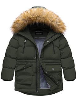 CREATMO US Boy's Winter Parka Water Resistant Hooded Puffer Fleece Lined Jackets Coats