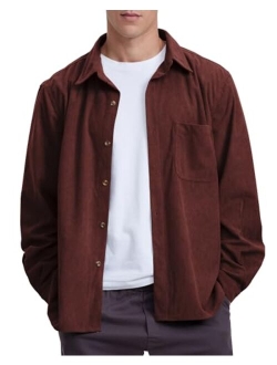 Locachy Men's Casual Corduroy Shirt Loose Button Down Corduroy Shacket Jacket