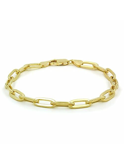 Nuragold 14k Yellow Gold 6mm Paperclip Elongated Rolo Cable Link Chain Bracelet, Womens Jewelry Lobster Clasp 7" 7.5" 8"