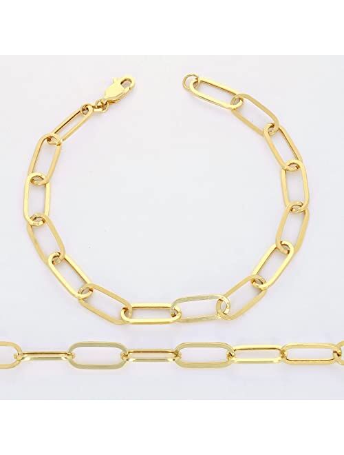 Nuragold 14k Yellow Gold 6mm Paperclip Elongated Rolo Cable Link Chain Bracelet, Womens Jewelry Lobster Clasp 7" 7.5" 8"