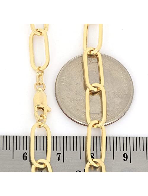 Nuragold 14k Yellow Gold 6mm Paperclip Elongated Rolo Cable Link Chain Bracelet, Womens Jewelry Lobster Clasp 7" 7.5" 8"