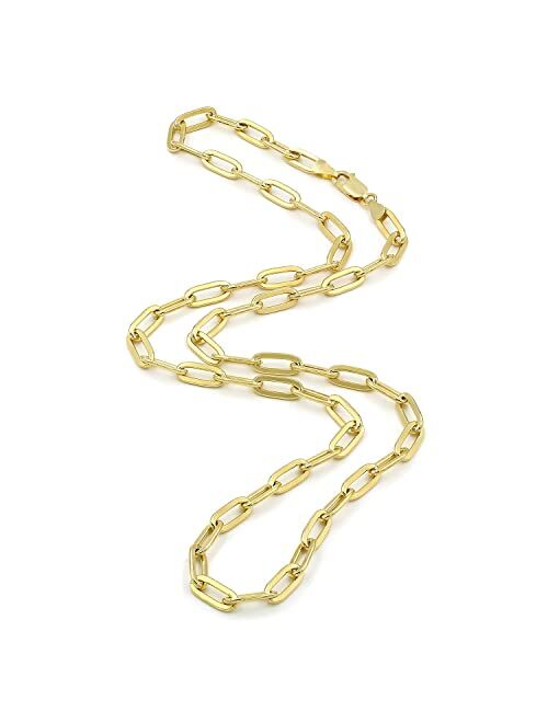 Nuragold 14k Yellow Gold 6mm Paperclip Elongated Rolo Cable Link Chain Bracelet, Womens Jewelry Lobster Clasp 7" 7.5" 8"