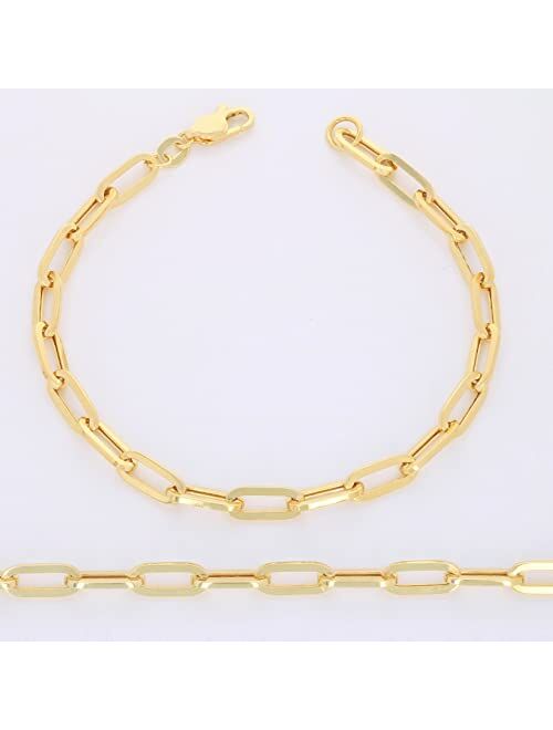 Nuragold 14k Yellow Gold 5mm Paperclip Elongated Rolo Cable Link Chain Bracelet, Womens Jewelry Lobster Clasp 7" 7.5" 8"