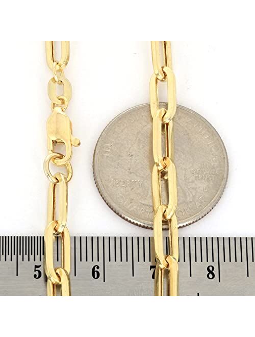 Nuragold 14k Yellow Gold 5mm Paperclip Elongated Rolo Cable Link Chain Bracelet, Womens Jewelry Lobster Clasp 7" 7.5" 8"