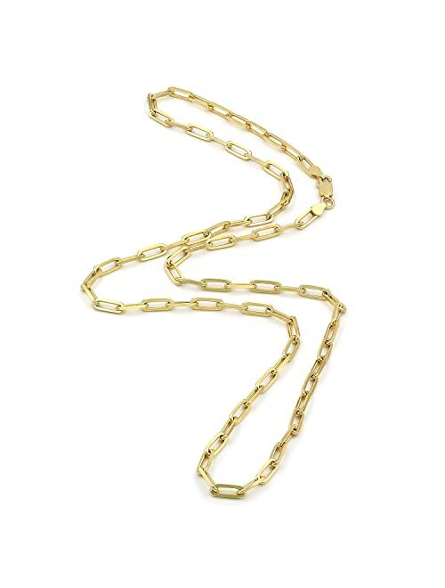 Nuragold 14k Yellow Gold 5mm Paperclip Elongated Rolo Cable Link Chain Bracelet, Womens Jewelry Lobster Clasp 7" 7.5" 8"