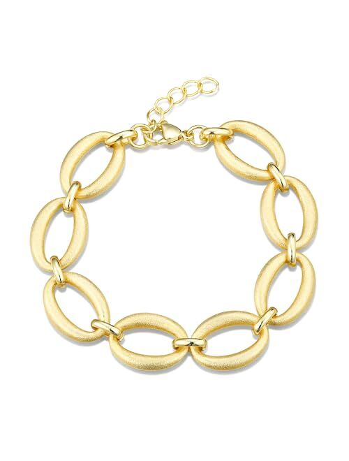 KWWLOTEE Matte Gold Oval Link Bracelets 14K Gold Plated Brushed Finish Bangle Braclet Adjustable Bracelet for Women 7.25 + 1 Inch