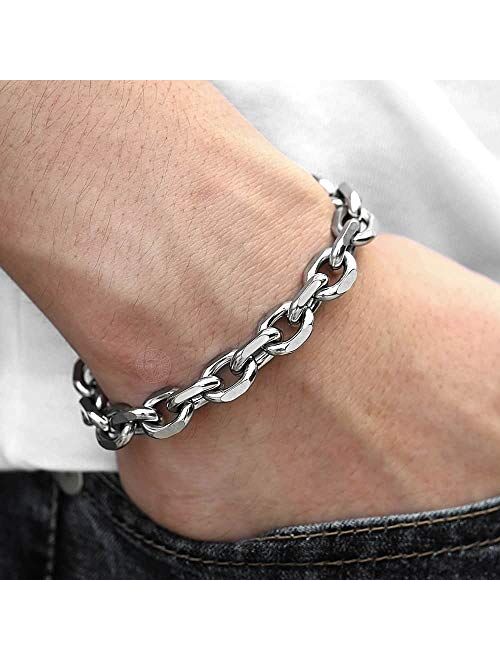 Trendsmax Unisex Oval Rolo Cable Chain Link Stainless Steel Bracelet Silver Tone 7-11 Inch