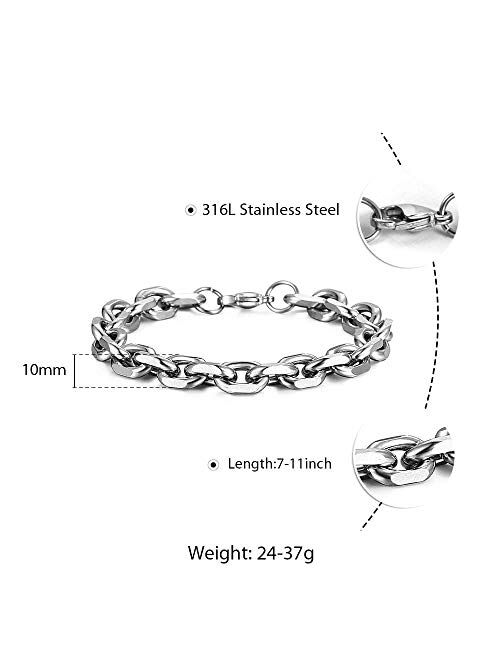 Trendsmax Unisex Oval Rolo Cable Chain Link Stainless Steel Bracelet Silver Tone 7-11 Inch