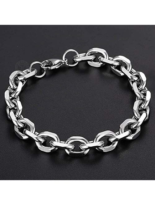 Trendsmax Unisex Oval Rolo Cable Chain Link Stainless Steel Bracelet Silver Tone 7-11 Inch