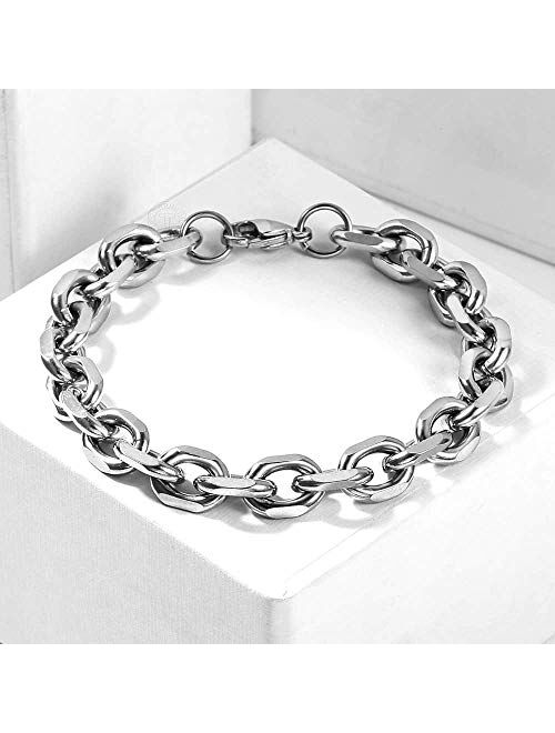 Trendsmax Unisex Oval Rolo Cable Chain Link Stainless Steel Bracelet Silver Tone 7-11 Inch