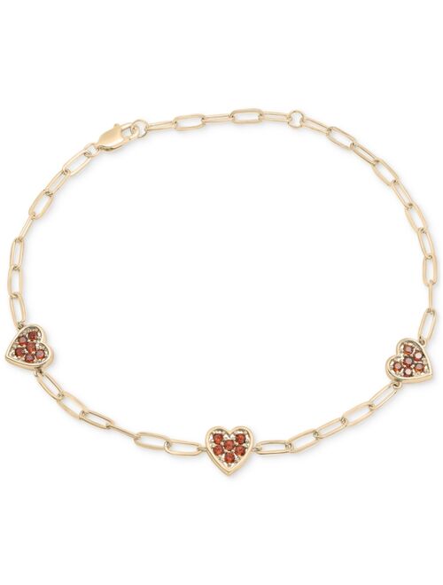 Macy's Garnet Heart Cluster Paperclip Link Bracelet (3/4 ct. t.w.) in 14k Gold-Plated Sterling Silver