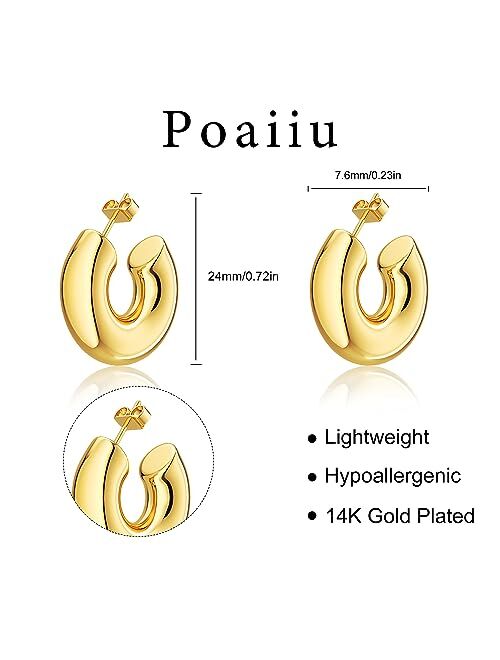 Poaiiu Chunky Gold Hoop Earrings for Women 14K Gold Plated/Sliver Waterdrop Hoops Lightweight Teardrop Earrings Trendy Jewelry for Girls