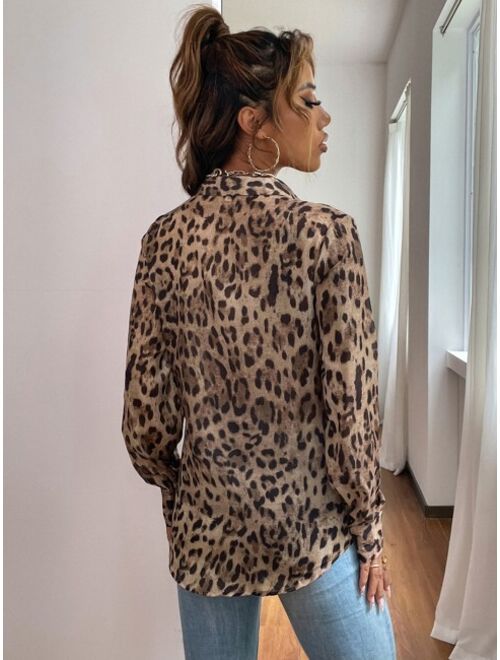 SHEIN Priv Leopard Print Button Up Shirt