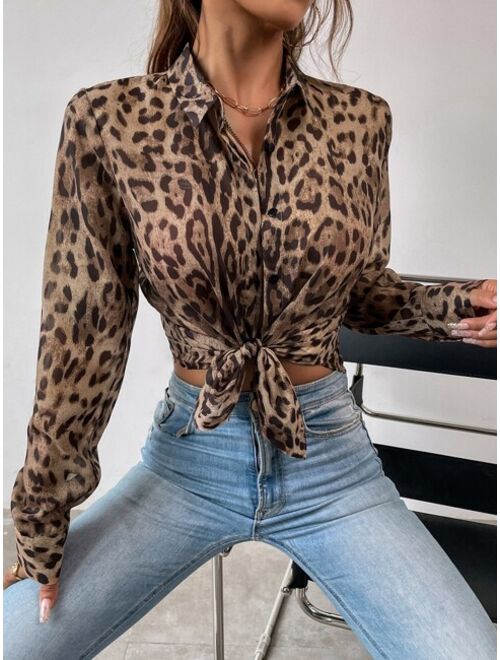 SHEIN Priv Leopard Print Button Up Shirt