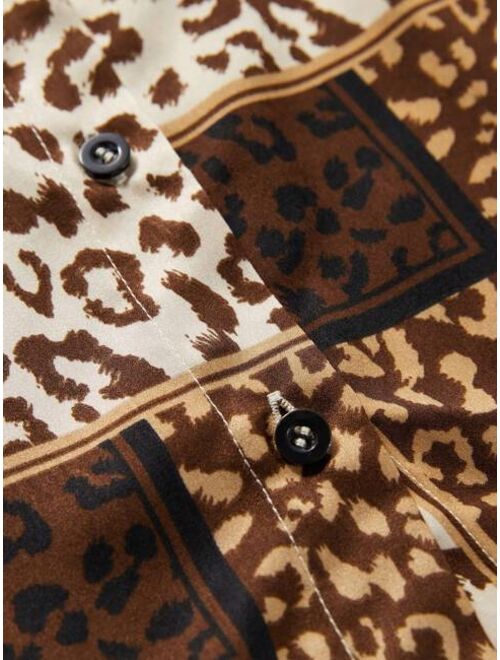 Shein Anewsta Leopard Print Button Front Shirt