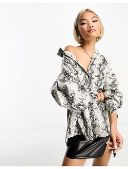 oversized PU shirt in snake print