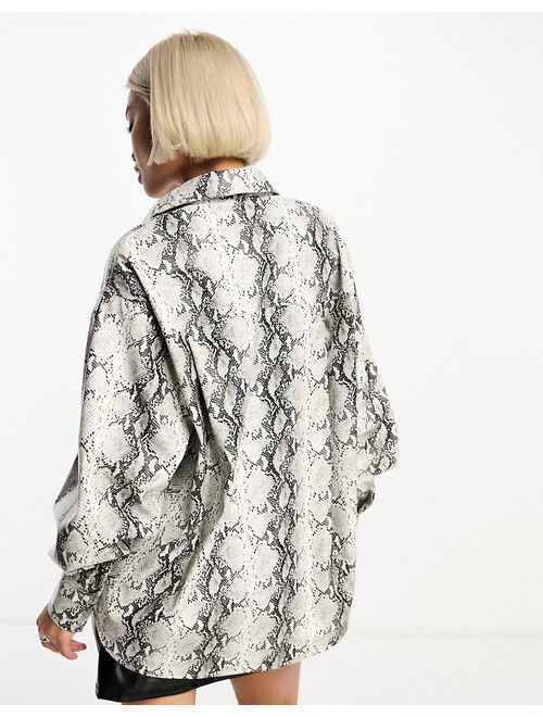 ASOS DESIGN oversized PU shirt in snake print