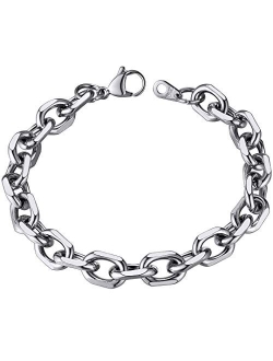 ChainsHouse Rolo Cable Chain Link Bracelet for Men Women, 7mm/9mm/12mm Width, 7.5/8.3" Length, 316L Stainless Steel/18K Gold Tone/Black (Send Gift Box)