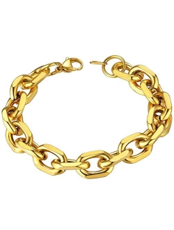 ChainsHouse Rolo Cable Chain Link Bracelet for Men Women, 7mm/9mm/12mm Width, 7.5/8.3" Length, 316L Stainless Steel/18K Gold Tone/Black (Send Gift Box)