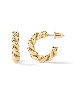 14K Gold Plated Twisted Rope Round Hoop Earrings in Rose Gold, White Gold and Yellow Gold