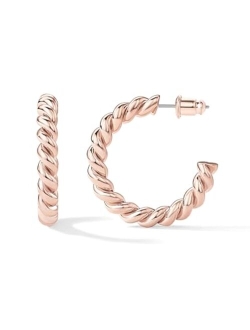 14K Gold Plated Twisted Rope Round Hoop Earrings in Rose Gold, White Gold and Yellow Gold