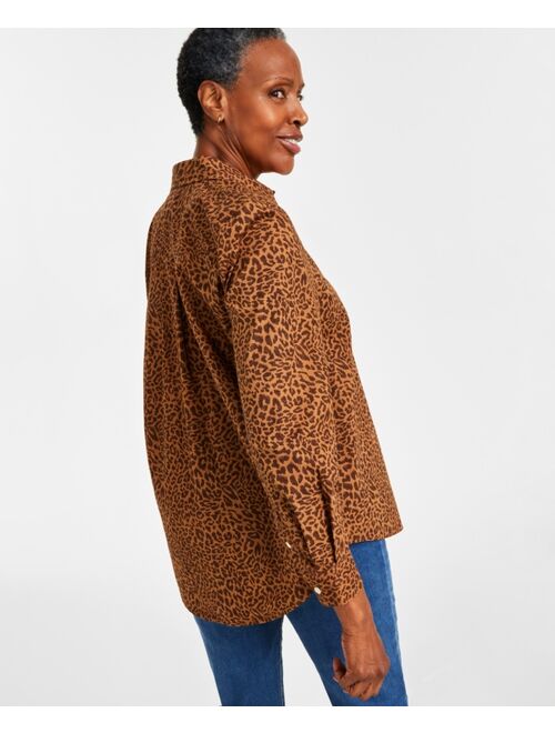 STYLE & CO Women's Perfect Printed Cotton Button-Up Shirt, Created for Macy's