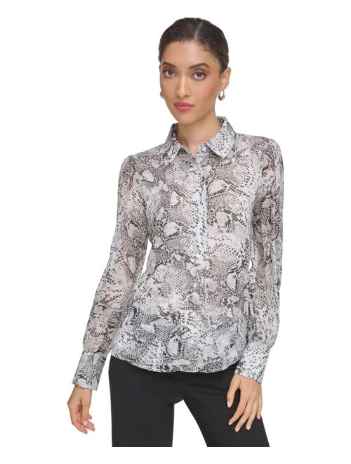 CALVIN KLEIN Women's Printed Long-Sleeve Button-Up Blouse