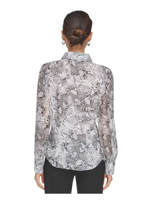 CALVIN KLEIN Women's Printed Long-Sleeve Button-Up Blouse