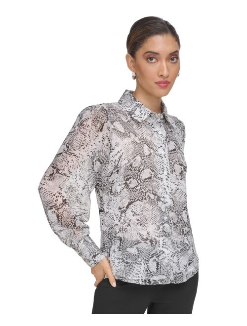 CALVIN KLEIN Women's Printed Long-Sleeve Button-Up Blouse