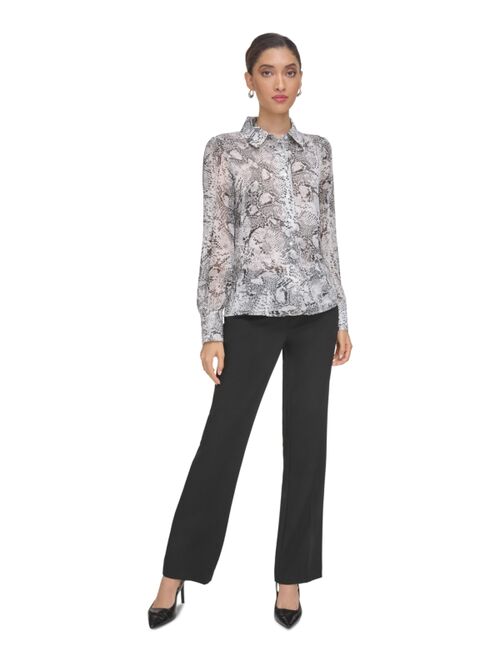 CALVIN KLEIN Women's Printed Long-Sleeve Button-Up Blouse