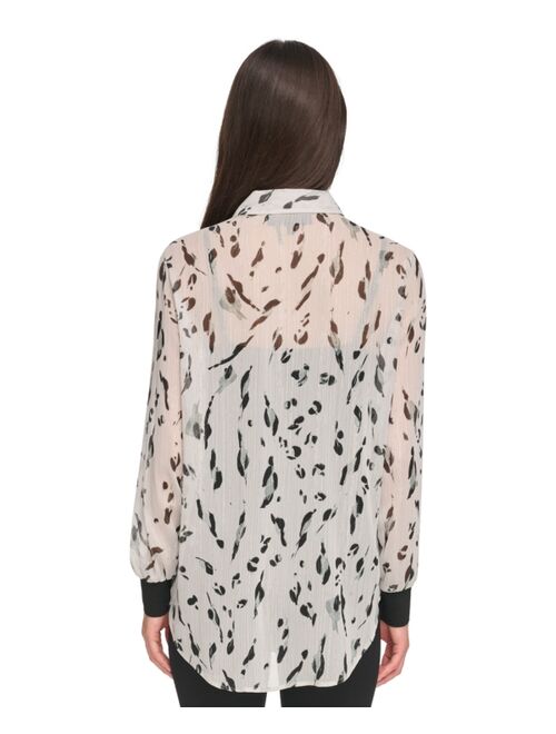 DKNY Women's Animal-Print Long-Sleeve Shirt