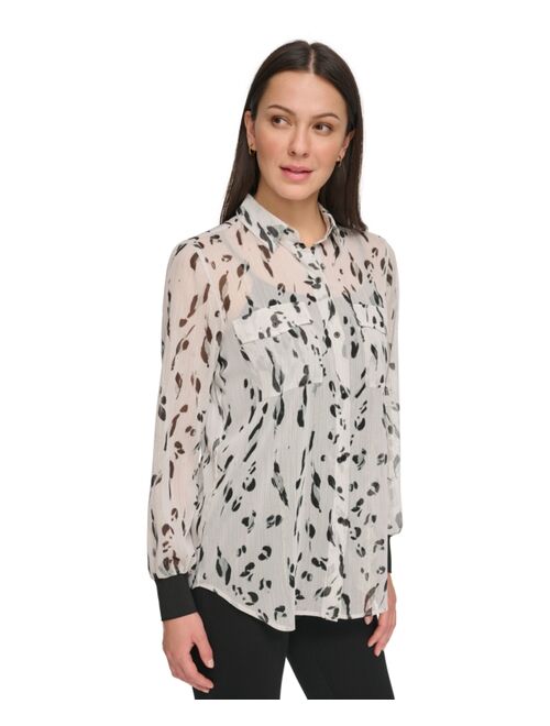 DKNY Women's Animal-Print Long-Sleeve Shirt