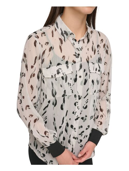 DKNY Women's Animal-Print Long-Sleeve Shirt