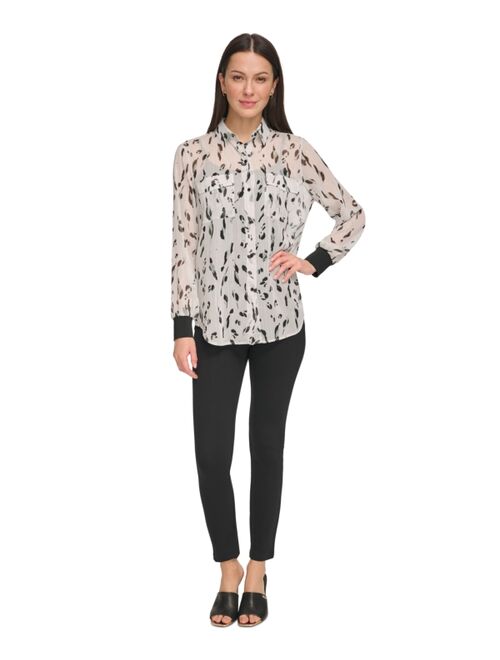 DKNY Women's Animal-Print Long-Sleeve Shirt