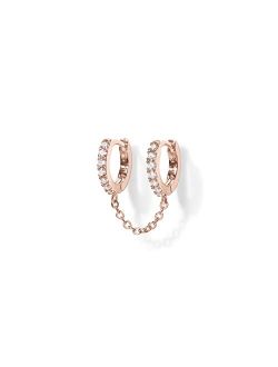 14K Gold Chain Earrings for Women | Double Piercing Dangle Chain Huggie Hoop Earrings | Cubic Zirconia Pearl Stud Ear Cuff Earrings for Women